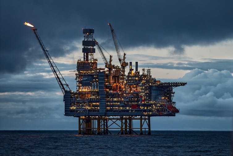 An offshore oil platform.