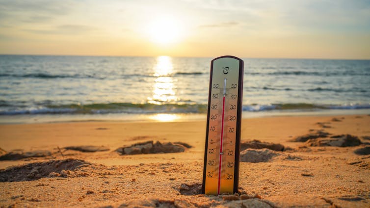 Extremely hot temperature reading on a beach in Europe.