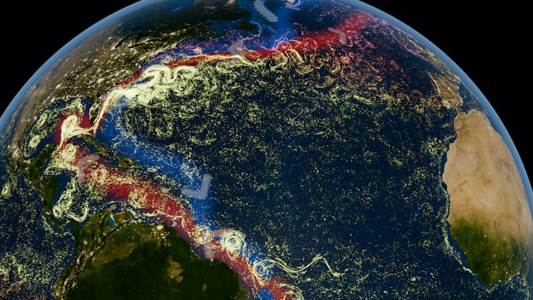 illustrated satellite image of the north Atlantic
